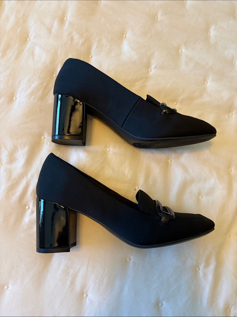 Anne Klein “I flex” Black Square-Toe Loafers with Decorative Buckle - Picture 5 of 12